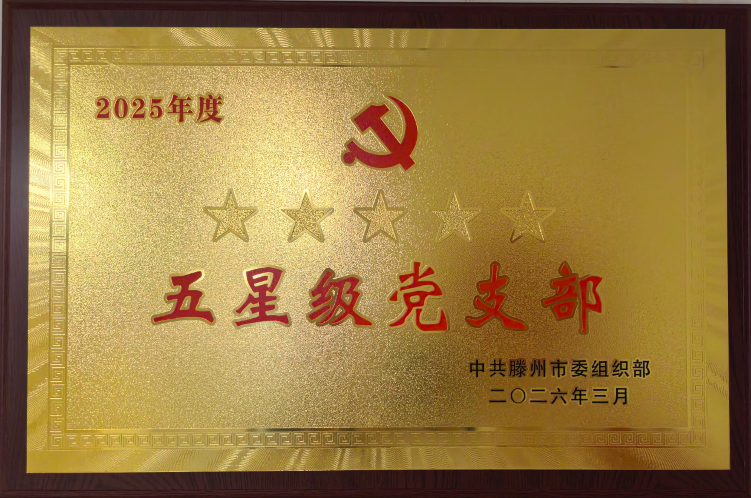 2026世界杯足球官网发展公司党支部荣获滕州市2025年度“金五星党支部”称号